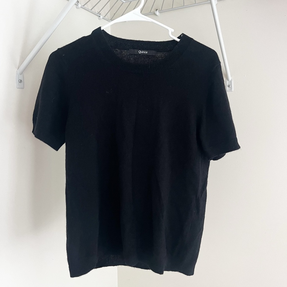 Quince 100% Cashmere Crewneck Sweater size L Black Short Sleeve